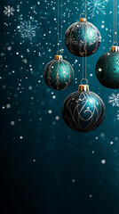 Four Teal Christmas Ornaments with Gold Accents on Dark Teal Background