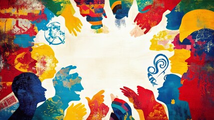 Banner with many raised hands of people diversity from different nations and continents with speech bubbles with text -thank you- in various international languages.Communication.Equal