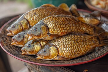 Golden Fish on a Rustic Plate