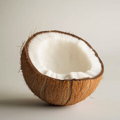 Halved Coconut on Light Gray Background