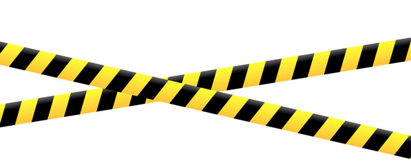 Yellow and black danger warning tape set: includes skull symbols for industrial safety, hazard areas, roads, and construction sites. Vector illustration on a transparent background.