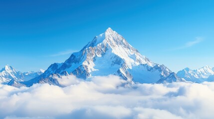 Obraz premium Majestic Snow-Capped Mountain Peaks Above White Fluffy Clouds