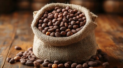 A bag of peanuts is sitting on a wooden table