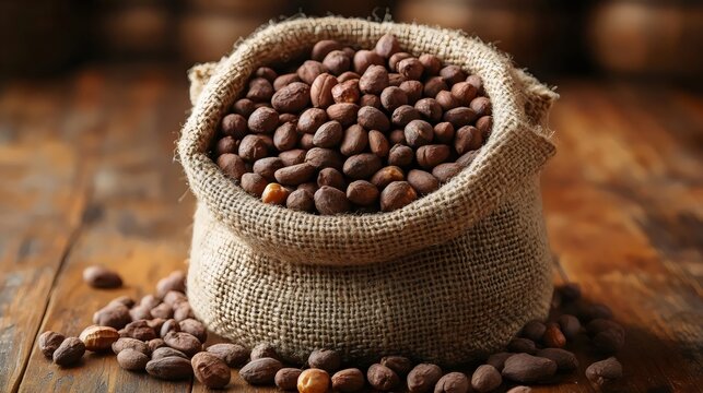 A bag of peanuts is sitting on a wooden table