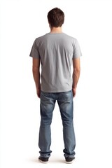 Fototapeta premium back view of a casual man in jeans and sneakers, generative AI