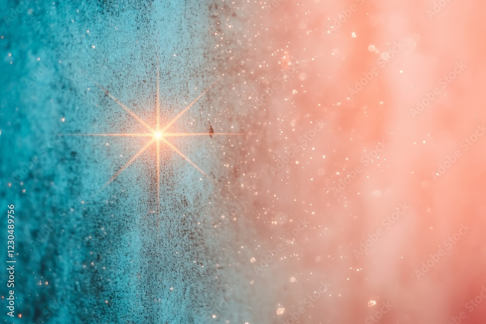 Poster Colorful light reflection and sparkling dust in an artistic abstract setting during daylight