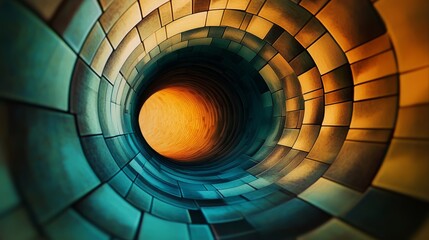 Naklejka premium A captivating abstract image of a spiral tunnel with vivid colors and geometric patterns, offering a dynamic visual experience.