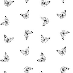 Butterfly, seamless pattern, set of hand drawn vector illustrations