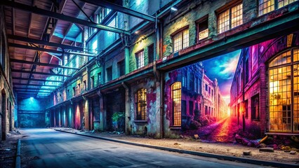 Fototapeta premium Urban Exploration Photography: Abandoned Building, Grunge Texture, Dark Cityscape, Mysterious Adventure, Creative Banner