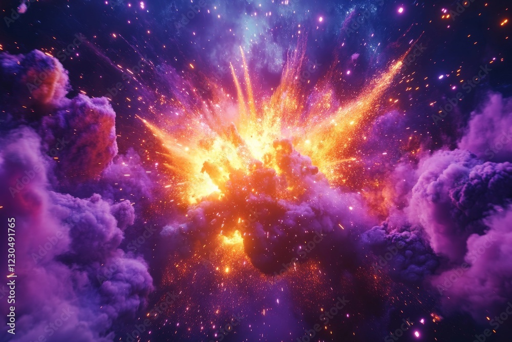 Poster cosmic explosion in colorful clouds reveals an awe-inspiring display of celestial energy and light i