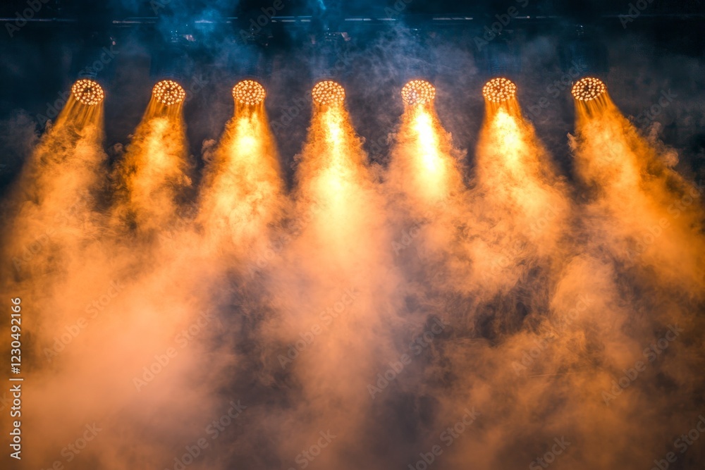 Poster dramatic lighting effects create an enchanting atmosphere at a live music event in an urban venue