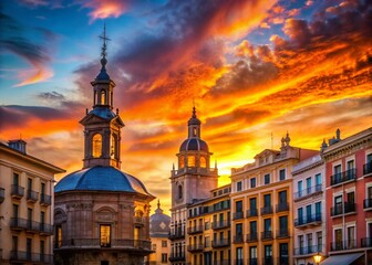 Fototapeta premium Valencia Virgen Square Silhouette Sunset - Dramatic Spanish Architecture