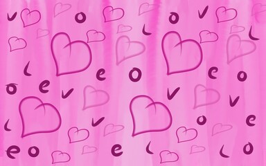 Love seamless pattern with hearts and lettering. Valentine's day romantic cute design. Doodle, cartoon style.