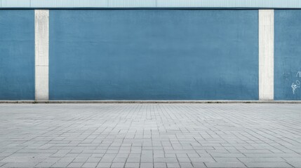 Fototapeta premium Large blue wall with gray pavement.