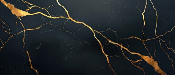 Close-up of a black surface with a gold-colored crack running horizontally across it. the crack appears to be made up of thin, jagged lines that create a textured pattern.