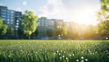 Fototapeta premium Serene Morning Dew: A Tranquil Urban Oasis