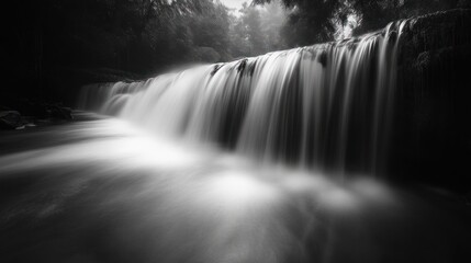 Serene Waterfall in Lush Forest, Tranquil Nature Scene, Ideal for Relaxation