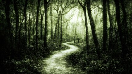 Fototapeta premium Mysterious Winding Path in Enchanting Green Forest