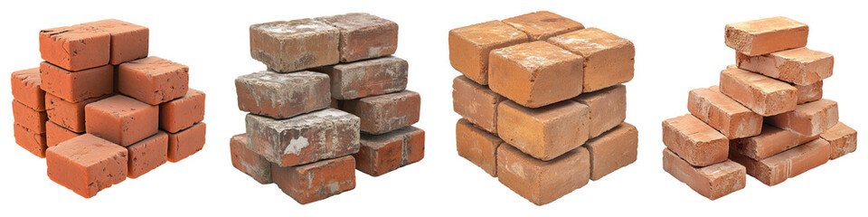 Obraz premium Engineering bricks isolated on transparent background, PNG, set of