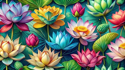 Vibrant Lotus Flower Pattern: Tropical Floral Background for Design Projects