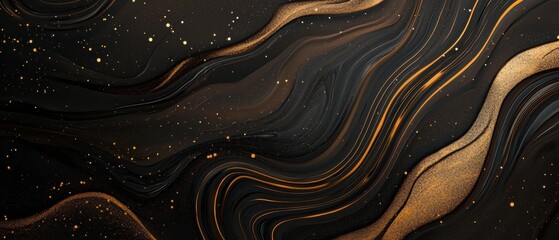 Abstract background with a black and gold color scheme. the background has a fluid and fluid texture, with wavy lines that create a sense of movement and depth.