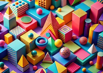 Vibrant Memphis Style Geometric Abstract Tilt-Shift Background