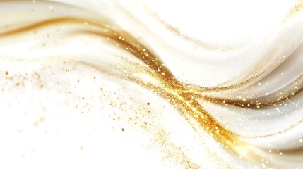 Abstract flowing gold particles on white background