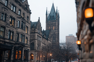 Fototapeta premium A city street with a tall building in the background