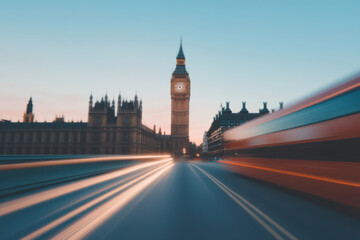 Obraz premium A blurry shot of London with the Big Ben clock tower in the background