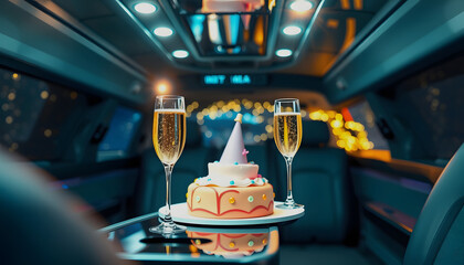 Birthday party in a limo with glasses of champagne , with white tonespng