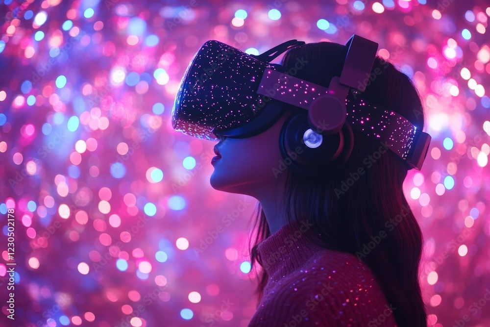 Aufkleber virtual reality experience unfolds in vibrant colorful lights set in an immersive atmosphere