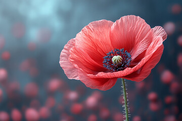 A Single Red Poppy Flower Blooms Beautifully