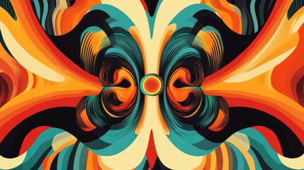 Abstract swirling orange teal and black artwork