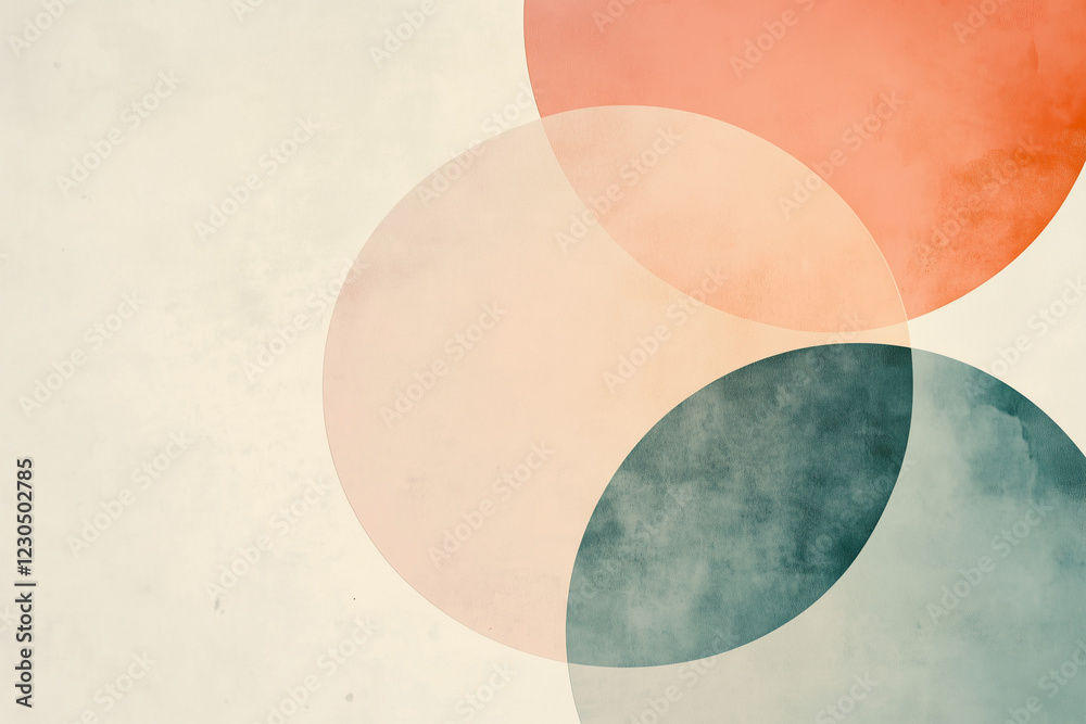 Wall mural minimalist abstract background with overlapping geometric circles in soft pastel and earthy tones. m