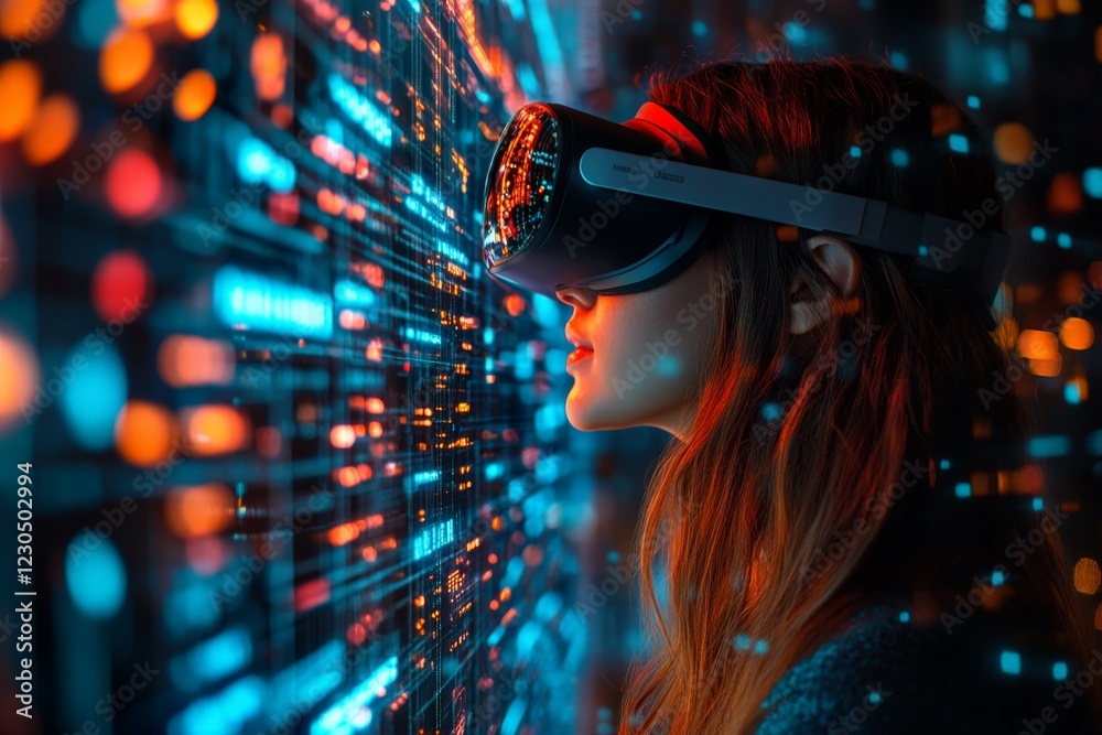 Aufkleber Engaging in virtual reality exploration with immersive digital interface in a modern setting