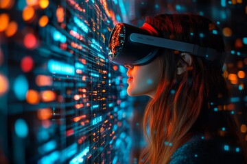 Engaging in virtual reality exploration with immersive digital interface in a modern setting