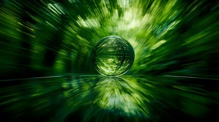 Crystal Ball Reflecting Lush Green Forest Zoom Burst