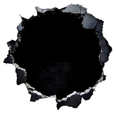 black torn wall hole effect with ripped edges isolated png transparent background