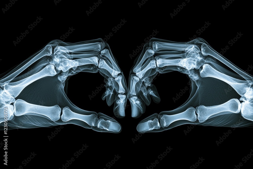 Aufkleber X-ray image of two hands positioned in a gesture highlighting bone structure and anatomy in a clinical setting