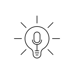 Bulb with Sound Outline Icon, depicting ideas being discussed or shared.