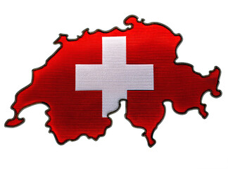 地図の形をしたスイスの国旗のブローチ（Flags of the Switzerland in the shape of a map brooch on white background）
