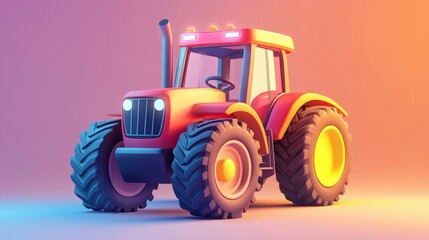 Vibrant Red Tractor in a Studio Setting