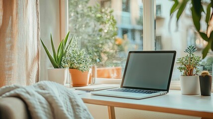 Fototapeta premium Peaceful Home Workspace by the Window