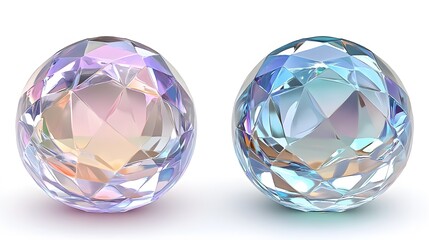 Two iridescent gemstone spheres,faceted crystal balls,  faceted gems,  luxury, opulence, abstract background