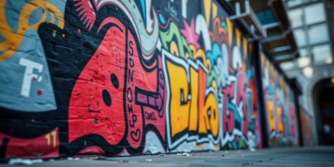 The graffiti on the wall is colorful and bold, with a message that reads "Lassie on the wall." The image has a vibrant and energetic mood, with the graffiti adding a sense of creativity and expression