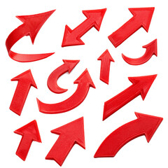 Set of red marker arrow isolated on white background, cut out