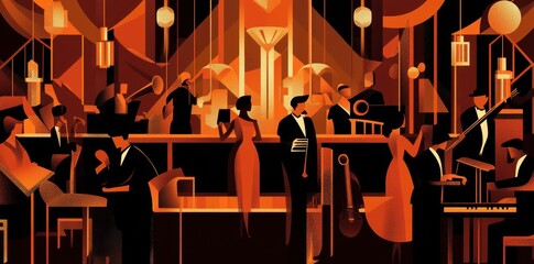 Jazz Age Nightclub Scene Featuring Musicians and Patrons