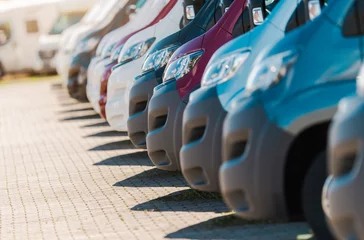 Canvas schilderij Voertuigen Variety of Vans Lined up in a Parking Lot During Sunny Weather  © Tomasz Zajda