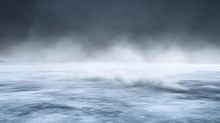 Dramatic Winter Landscape, Misty Frozen Lake Under Dark Sky