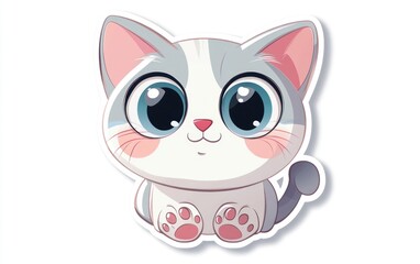 Obraz premium Cute cartoon kitten sitting, white background, children's book illustration (1)